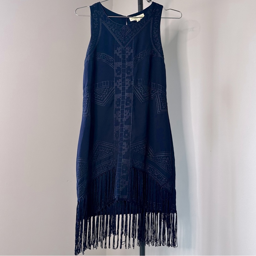 Embroidered Midnight Blue 20’s Style Deco Fringe Dress
